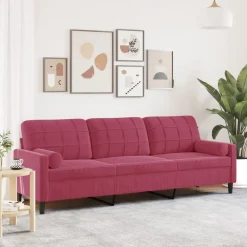 vidaXL 3-personers sofa med pyntepuder 210 cm fløjl vinrød