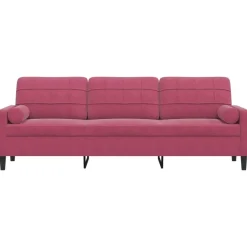 vidaXL 3-personers sofa med pyntepuder 210 cm fløjl vinrød