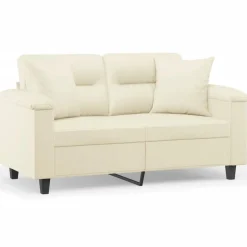vidaXL 2-personers sofa med pyntepuder 120 cm kunstlæder cremefarvet