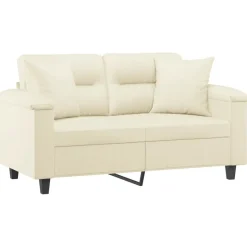 vidaXL 2-personers sofa med pyntepuder 120 cm kunstlæder cremefarvet