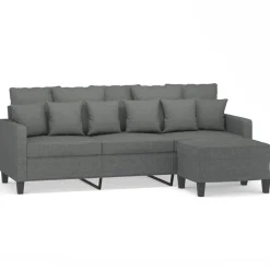 vidaXL 3-personers sofa med fodskammel 180 cm stof Mørkegrå
