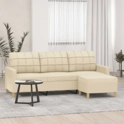 vidaXL 3-personers sofa med fodskammel 180 cm stof Cremefarvet