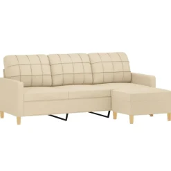 vidaXL 3-personers sofa med fodskammel 180 cm stof Cremefarvet