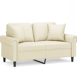 vidaXL 2-personers sofa med pyntepuder 120 cm kunstlæder cremefarvet