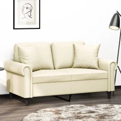 vidaXL 2-personers sofa med pyntepuder 120 cm kunstlæder cremefarvet