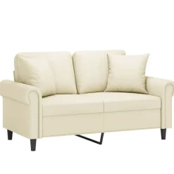 vidaXL 2-personers sofa med pyntepuder 120 cm kunstlæder cremefarvet