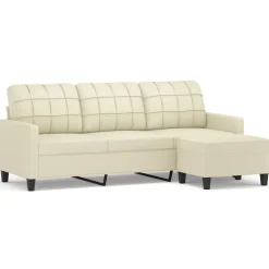 vidaXL 3-personers sofa med fodskammel 180 cm kunstlæder cremefarvet