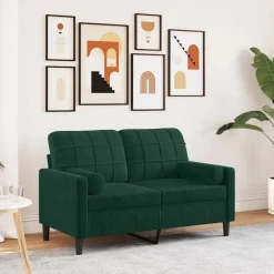vidaXL 2-personers sofa med pyntepuder 120 cm velour mørkegrøn