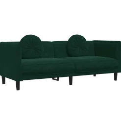 vidaXL 3-personers sofa med hynder velour mørkegrøn