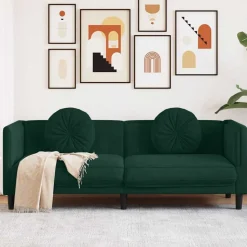 vidaXL 3-personers sofa med hynder velour mørkegrøn