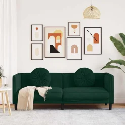 vidaXL 3-personers sofa med hynder velour mørkegrøn
