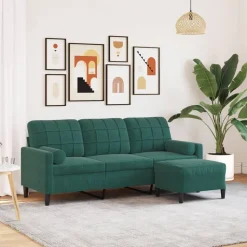 vidaXL 3-personers sofa med fodskammel 180 cm velour Mørkegrøn