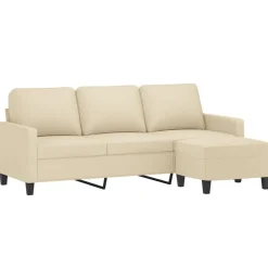 vidaXL 3-personers sofa med fodskammel 180 cm stof Cremefarvet