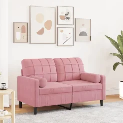 vidaXL 2-personers sofa med pyntepuder 120 cm velour pink