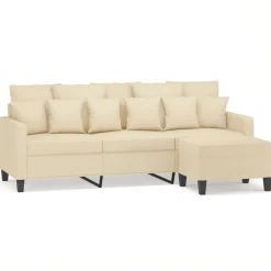 vidaXL 3-personers sofa med fodskammel 180 cm stof Cremefarvet