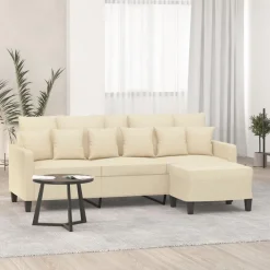 vidaXL 3-personers sofa med fodskammel 180 cm stof Cremefarvet