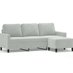 vidaXL 3-personers sofa med fodskammel 180 cm velour lysegrå