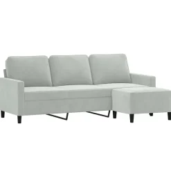 vidaXL 3-personers sofa med fodskammel 180 cm velour lysegrå