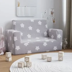 vidaXL 2-personers sofa til børn stjernemønster blødt plys lysegrå