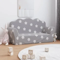 vidaXL 2-personers sofa til børn blødt plys med stjerner lysgrå