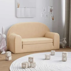 vidaXL 2-personers sofa til børn blødt plys cremefarvet