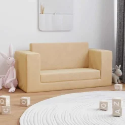 vidaXL 2-personers sofa til børn blødt plys cremefarvet