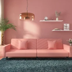 vidaXL 2-personers sovesofa med 2 puder fløjl lyserød