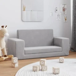 vidaXL 2-personers sovesofa til børn blødt plys lysegrå