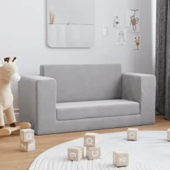 vidaXL 2-personers sovesofa til børn blødt plys lysegrå