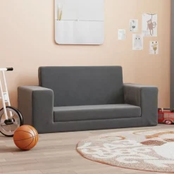 vidaXL 2-personers sovesofa til børn blødt plys antracitgrå