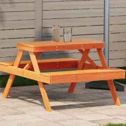 vidaXL picnicbord 105x134x75 cm massivt fyrretræ gyldenbrun