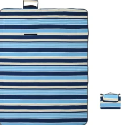 vidaXL picnictæppe 200x150 cm foldbart bølget fløjl blå og hvid