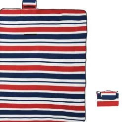 vidaXL picnictæppe 200x150 cm foldbart fløjl stribet rød og blå