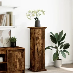 vidaXL piedestal med opbevaring 31x30x90 cm konstrueret træ røget eg