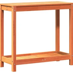 vidaXL plantebord med hylde 82,5x35x75 cm massivt fyrretræ gyldenbrun