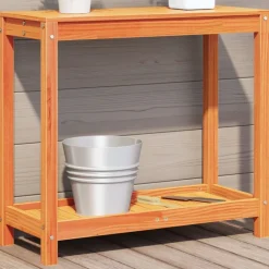 vidaXL plantebord med hylde 82,5x35x75 cm massivt fyrretræ gyldenbrun