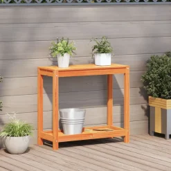 vidaXL plantebord med hylde 82,5x35x75 cm massivt fyrretræ gyldenbrun
