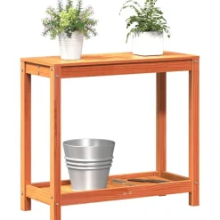 vidaXL plantebord med hylde 82,5x35x75 cm massivt fyrretræ gyldenbrun