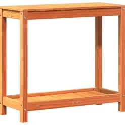 vidaXL plantebord med hylde 82,5x35x75 cm massivt fyrretræ gyldenbrun