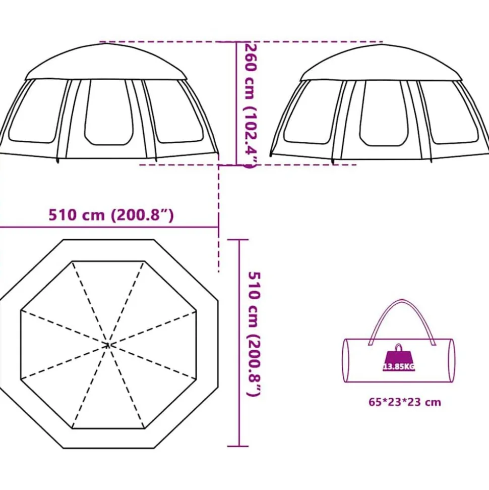 vidaXL pooltelt med aftagelig flue og netvægge 510x510 cm azurblå
