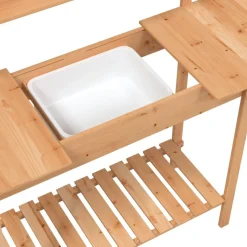 vidaXL pottebænk med vask 147,5x44x139,5 cm massivt grantræ brun