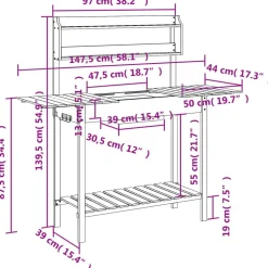 vidaXL pottebænk med vask 147,5x44x139,5 cm massivt grantræ brun