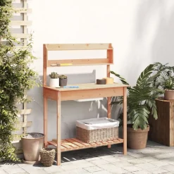 vidaXL pottebænk med vask 147,5x44x139,5 cm massivt grantræ brun