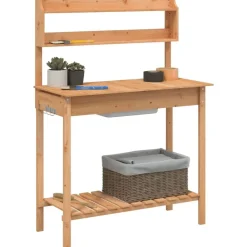 vidaXL pottebænk med vask 147,5x44x139,5 cm massivt grantræ brun