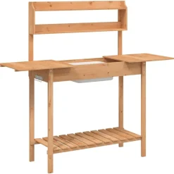 vidaXL pottebænk med vask 147,5x44x139,5 cm massivt grantræ brun