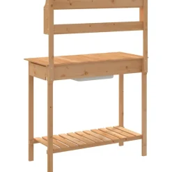 vidaXL pottebænk med vask 147,5x44x139,5 cm massivt grantræ brun