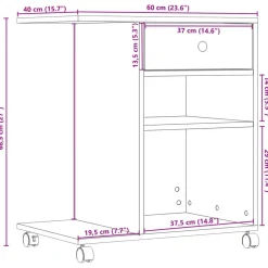 vidaXL printerstativ med hjul 60x40x68,5 cm sonoma-eg