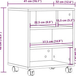 vidaXL printerstativ med hjul 41x32x48 cm grå sonoma-eg