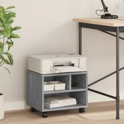 vidaXL printerstativ med hjul 41x32x34,5 cm grå sonoma-eg