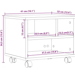 vidaXL printerstativ med hjul 41x32x34,5 cm grå sonoma-eg